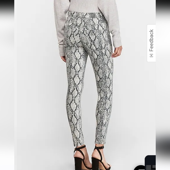 EXPRESS WOMENS ANKLE HIGH RISE JEGGINGS SIZE 10 R BLACK GREY SNAKE PRINT - Picture 3 of 12